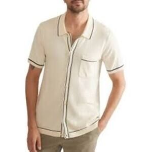 Marine Layer Wyatt Sweater Button Down Cream with blue stripes Size Large